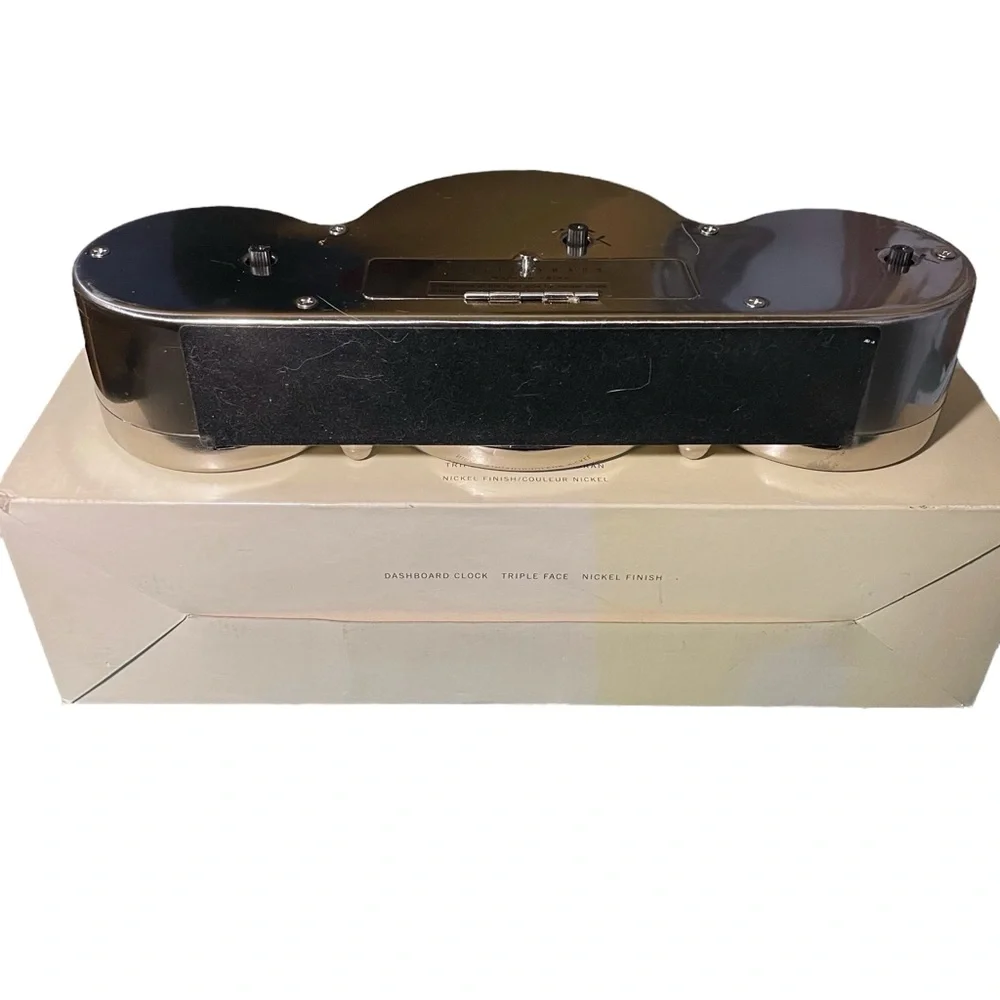 Pottery Barn Triple Face Dashboard Clock Nickel Finish Original Box & Packing - Picture 13 of 16